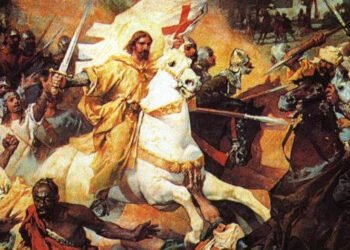 Santiago en Clavijo.Óleo sobre lienzo de José Casado del Alisal